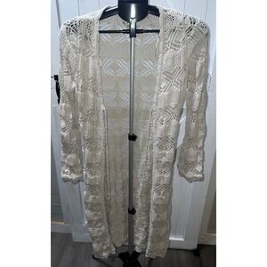Hippie Rose Crochet Open Front Duster Cardigan Women's Small Festival Boho